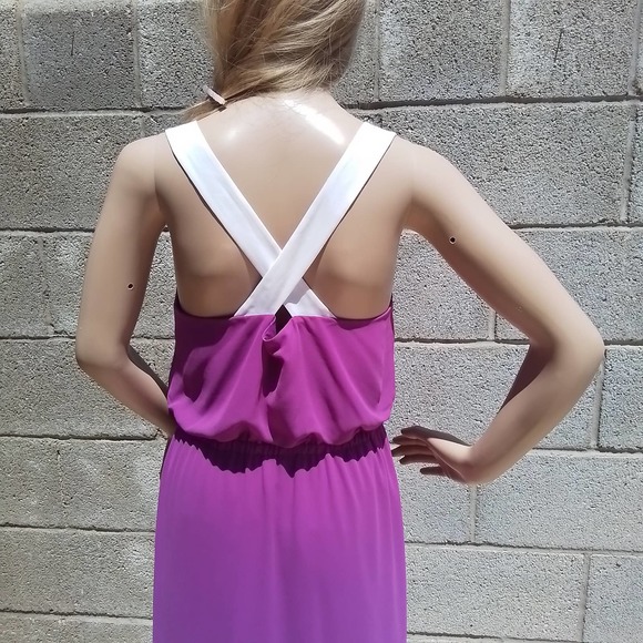 Jessica Simpson Sleeveless Dress Size 6 Fuchsia w/ High Low Hem Criss Cross Back - Picture 6 of 16